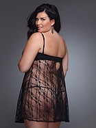 Babydoll with bra cups, floral lace, ruffle trim, plus size